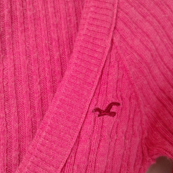 Hollister Vintage 2000s V-Neck Cable Knit Sweater Pink Size Medium - Picture 7 of 15